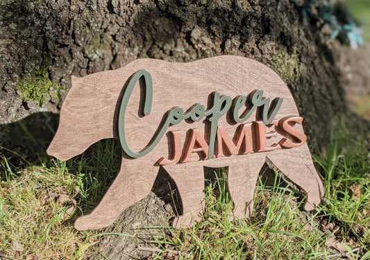 3D bear shaped nursery name sign