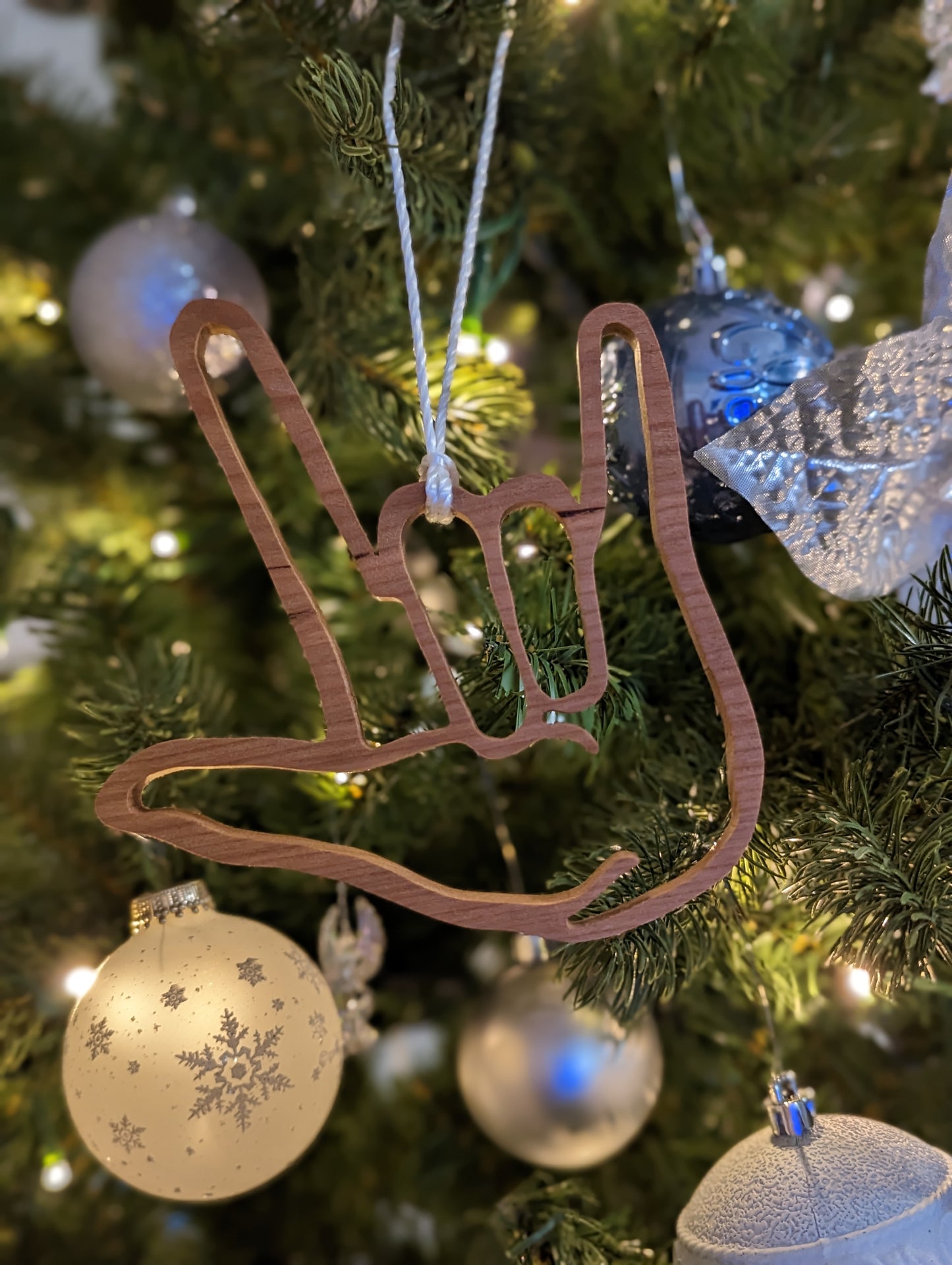 Hardwood I LOVE YOU ornament ASL
