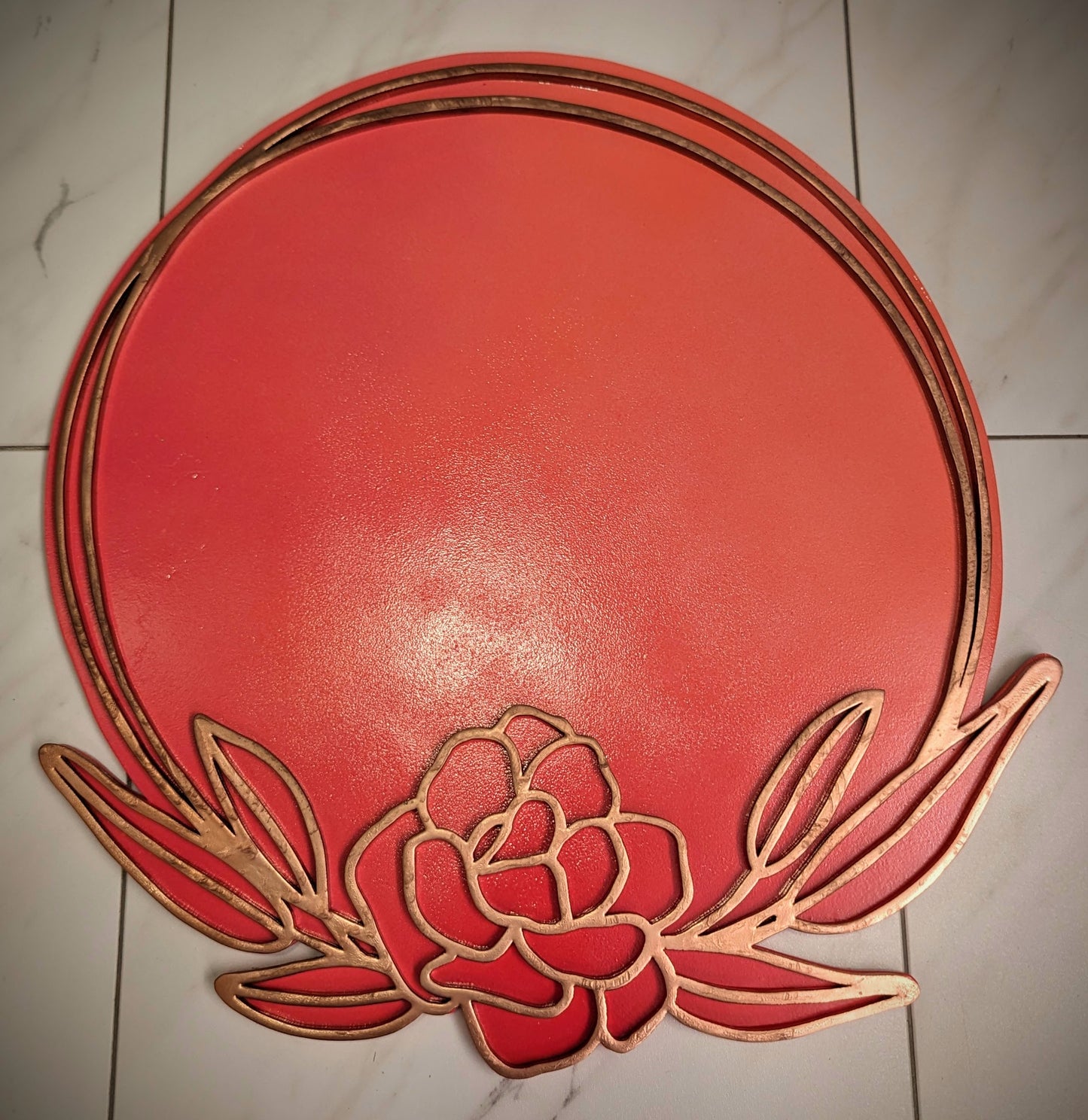Coral Ombre Rose outline framed sign