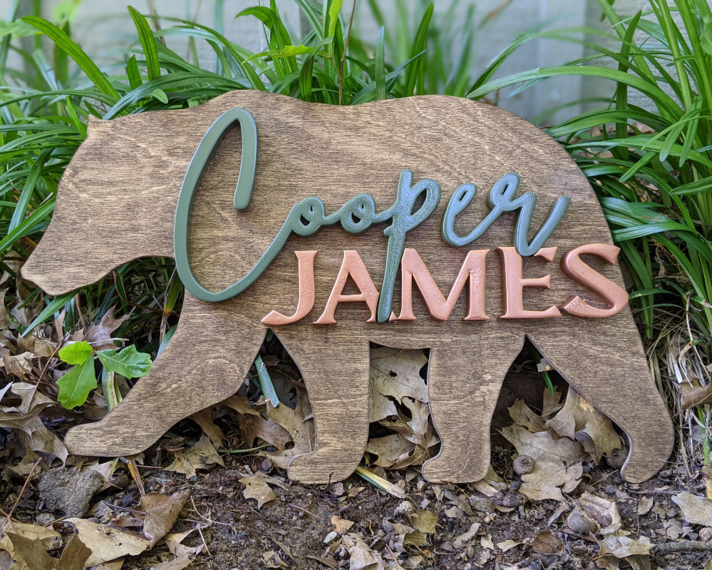 3D bear shaped nursery name sign