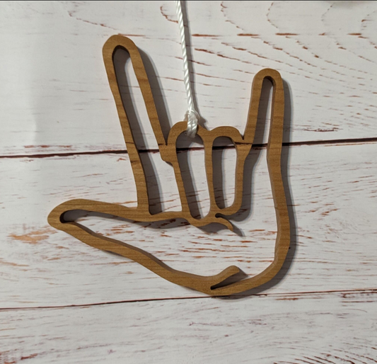 Hardwood I LOVE YOU ornament ASL