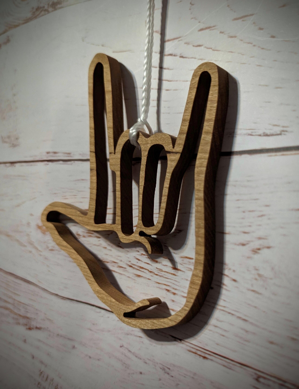 Hardwood I LOVE YOU ornament ASL